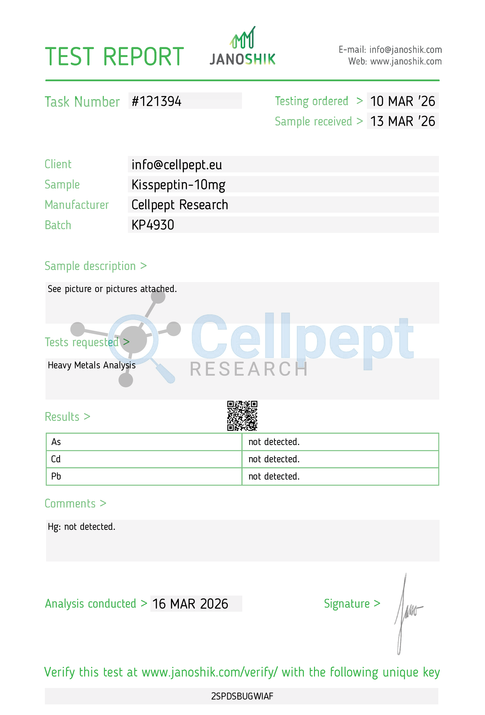 kisspeptin heavy metals test