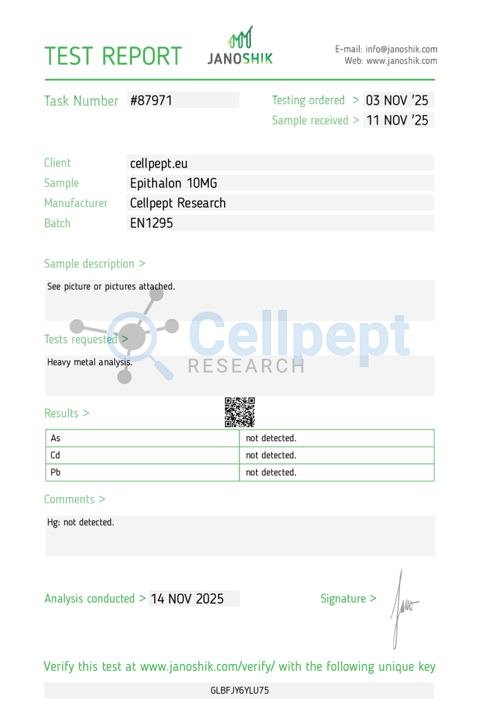 Epithalon 10mg Heavy metals